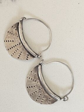 Vintage Pre Columbian Style Handcrafted Sterling 925 Half-Moon Hoop Earrings